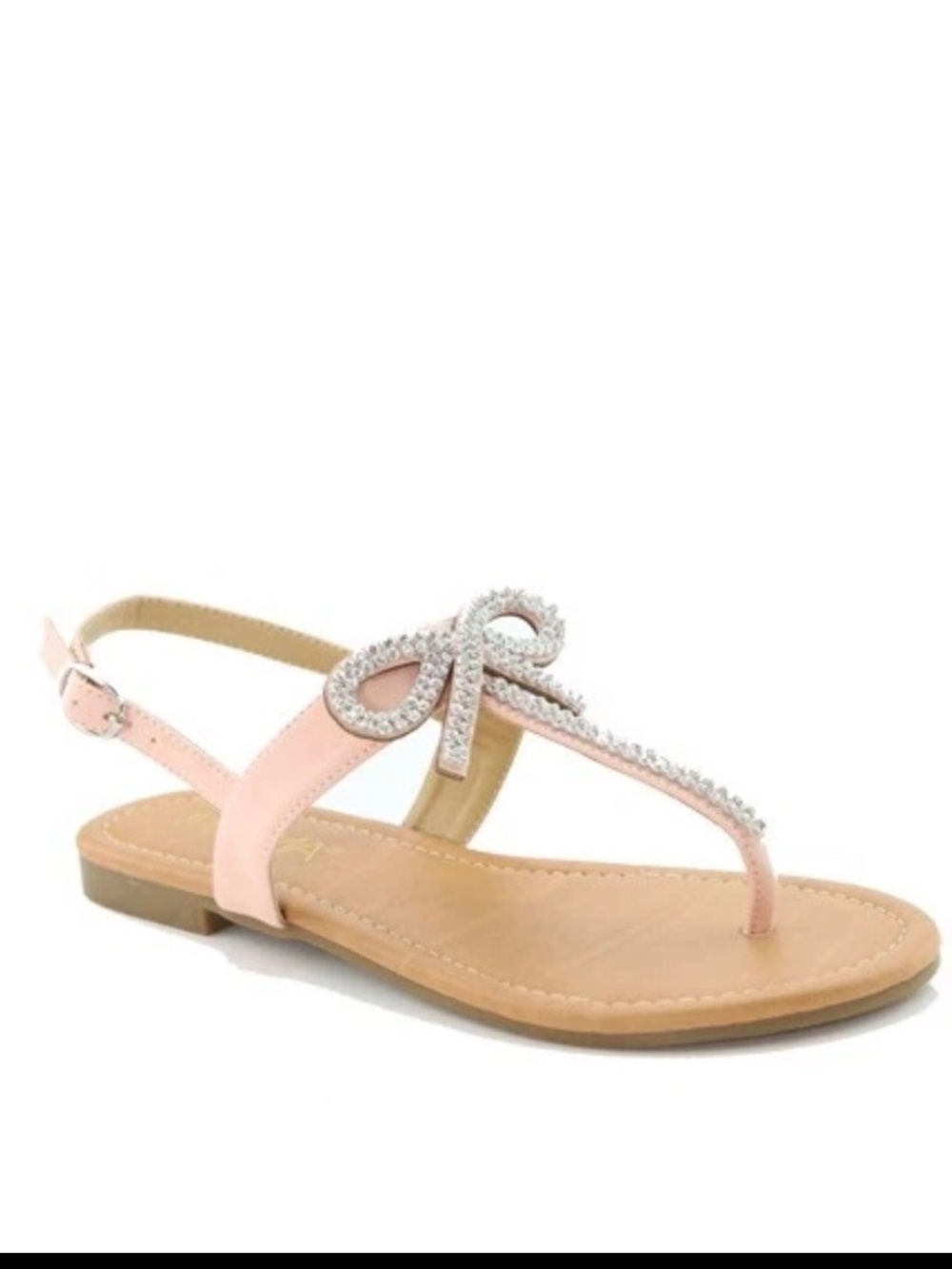 Pink Rhinestone Bow Ankle Strap Thong Sandals